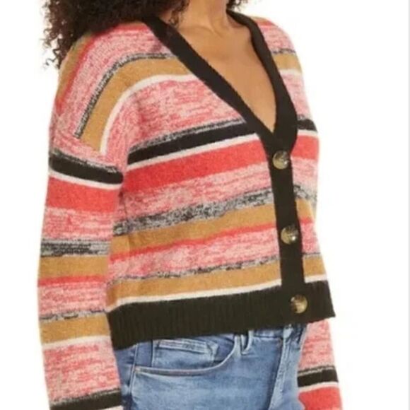 BP Black Marl Stripped Crop Cardigan Sweater NWT - Picture 3 of 8